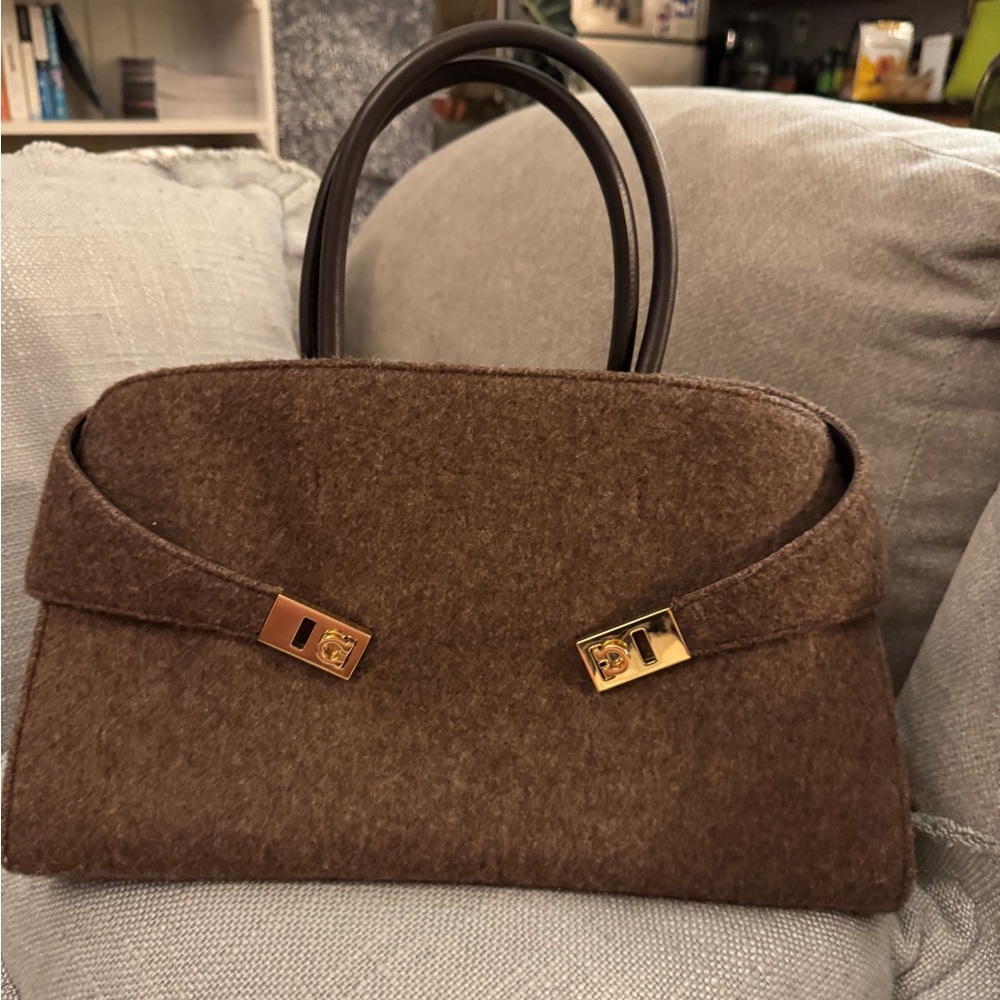 SOLD Ferragamo Medium Hug in Wool, Chocolate